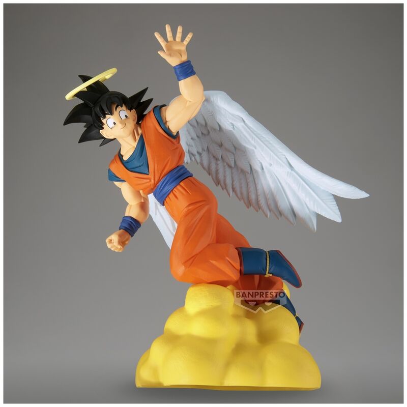 Présentation de la figurine Son Goku avec son socle original BANPRESTO en gros plan