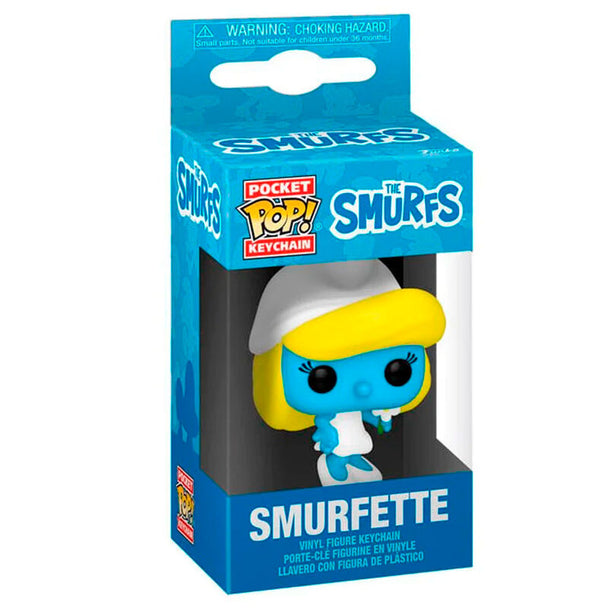 Porte-clés Funko Pocket POP représentant Pitufina des Schtroumpfs avec détails colorés et expression souriante