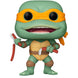Vue rapprochée de la figurine Funko POP Michelangelo Teenage Mutant Ninja Turtles avec détails colorés.