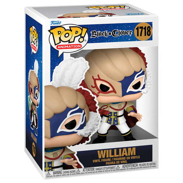 Figurine Funko POP de William de Black Clover en vinyle, hauteur 9 cm, présentée dans sa boîte cadeau originale.