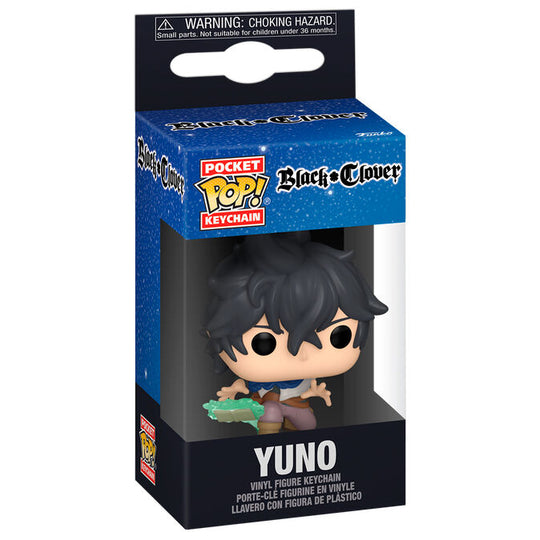 Porte-clés FUNKO Pocket POP représentant Yuno de Black Clover en détail, vue de face sur fond blanc