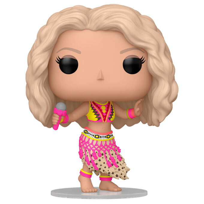Vue rapprochée de la figurine Funko POP Shakira Waka Waka montrant les détails de la tenue