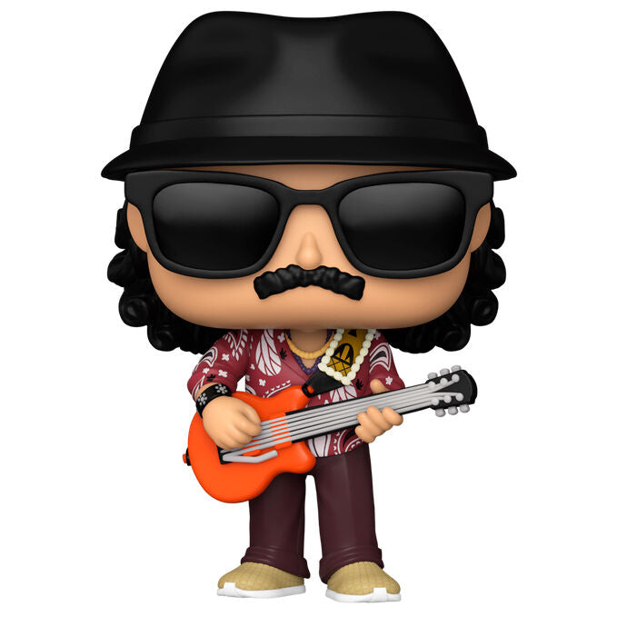 Vue rapprochée de la figurine Funko POP Carlos Santana mettant en valeur les couleurs et les traits du guitariste