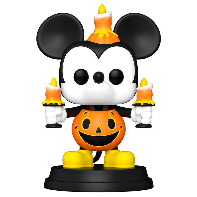 Détail de la figurine Mickey Mouse citrouille Halloween FUNKO, montrant les couleurs vives et le design soigné