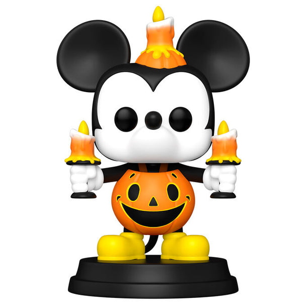 Détail de la figurine Mickey Mouse citrouille Halloween FUNKO, montrant les couleurs vives et le design soigné