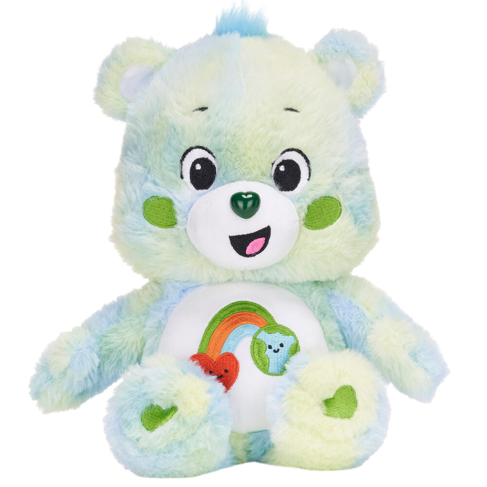 Peluche Care Bears Good Luck Bear de 25 cm en tissu doux signée PLAY BY PLAY, vue de face avec ses couleurs vives.