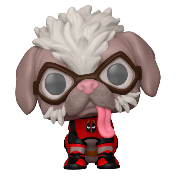 Vue rapprochée de la figurine Deadpool & Wolverine Dogpool Funko POP, mettant en avant les détails précis et le design unique.