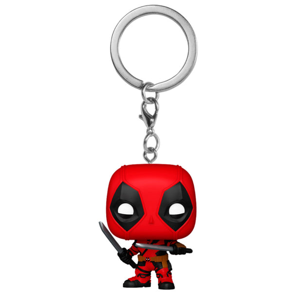 Porte-clés FUNKO Pocket POP Marvel représentant Deadpool avec son costume rouge et noir détaillé