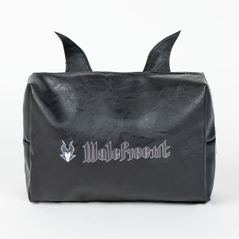 Vue rapprochée du vanity case CERDÁ Maléfique montrant la texture cuir synthétique et la fermeture éclair robuste