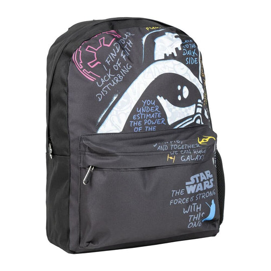 Détail du sac à dos Star Wars montrant l'illustration de Darth Vader en gros plan