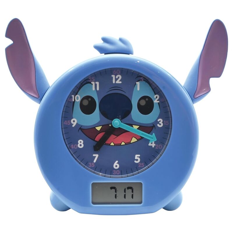 Réveil éducatif Disney Stitch avec horloge digitale et boutons de contrôle visibles