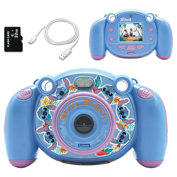 Vue de face de l'appareil photo Disney Stitch montrant les boutons de contrôle et l'objectif
