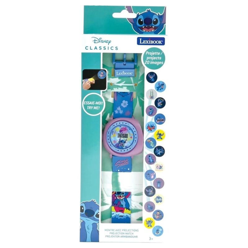 Montre digitale LEXIBOOK affichant l'heure et date avec projections thématiques Disney