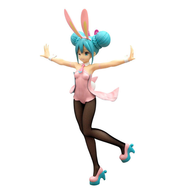 Vue latérale de la figurine Hatsune Miku Bicute Bunnies montrant les détails du costume pearl rose