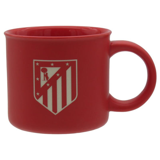 Mug Atletico de Madrid 430ml avec logo officiel, présenté dans une boîte cadeau élégante, compatible micro-ondes et lave-vaisselle.