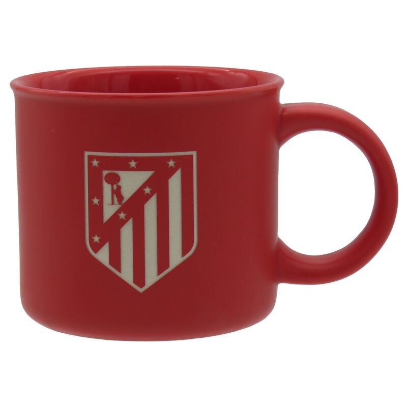 Mug Atletico de Madrid 430ml avec logo officiel, présenté dans une boîte cadeau élégante, compatible micro-ondes et lave-vaisselle.