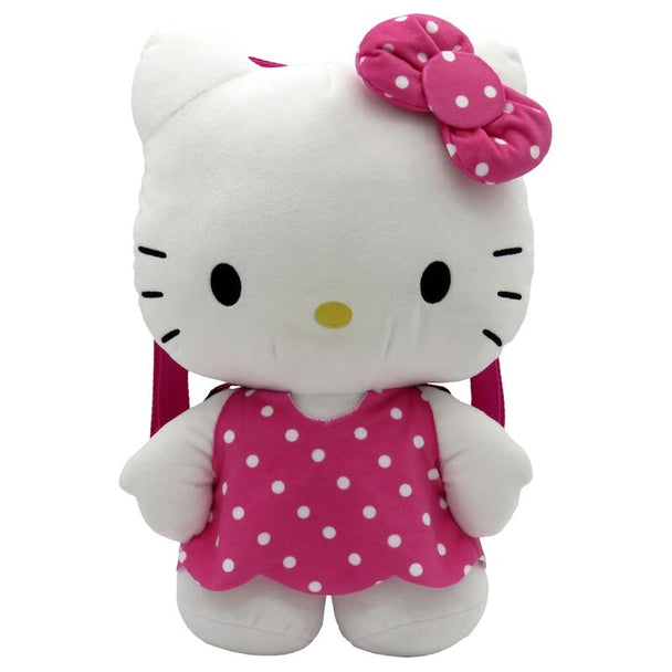 Sac à dos peluche Hello Kitty rose 35 cm avec bandoulières ajustables, parfait pour enfants et fans de Hello Kitty.