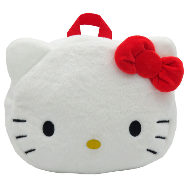Sac à dos peluche Hello Kitty de 24 cm avec bretelles ajustables, vue de face sur fond blanc.