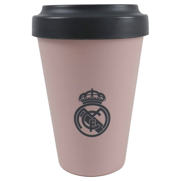 Verre à emporter Real Madrid de 400ml avec logo officiel, design élégant et dimensions compactes.