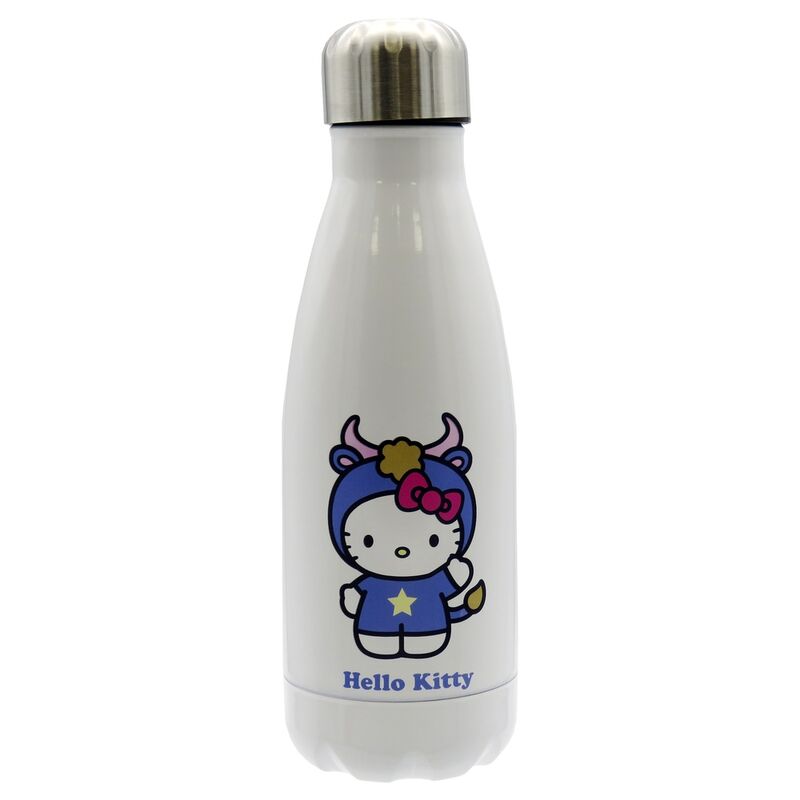 Gourde Hello Kitty Taurus en acier inoxydable 550ml avec bouchon hermétique, design rose et blanc, idéale pour boissons chaudes et froides.