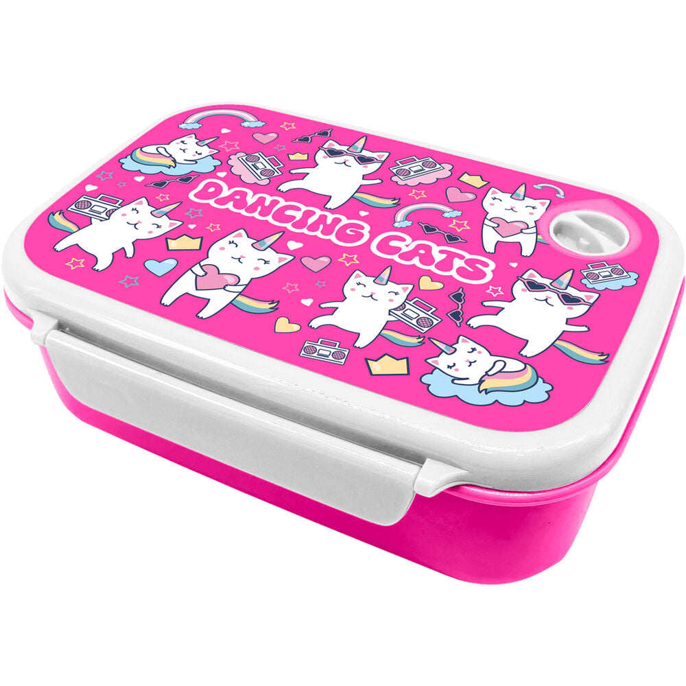 Lunch box Water Revolution Dancing Cats 800ml avec design coloré et étanche, vue de face.