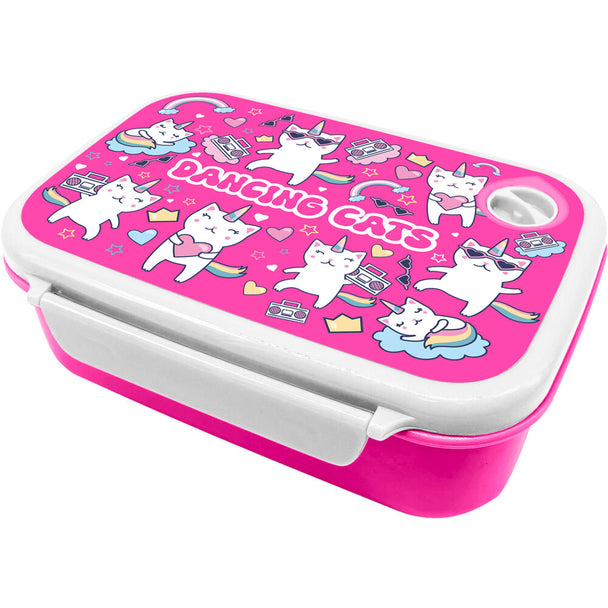 Lunch box Water Revolution Dancing Cats 800ml avec design coloré et étanche, vue de face.
