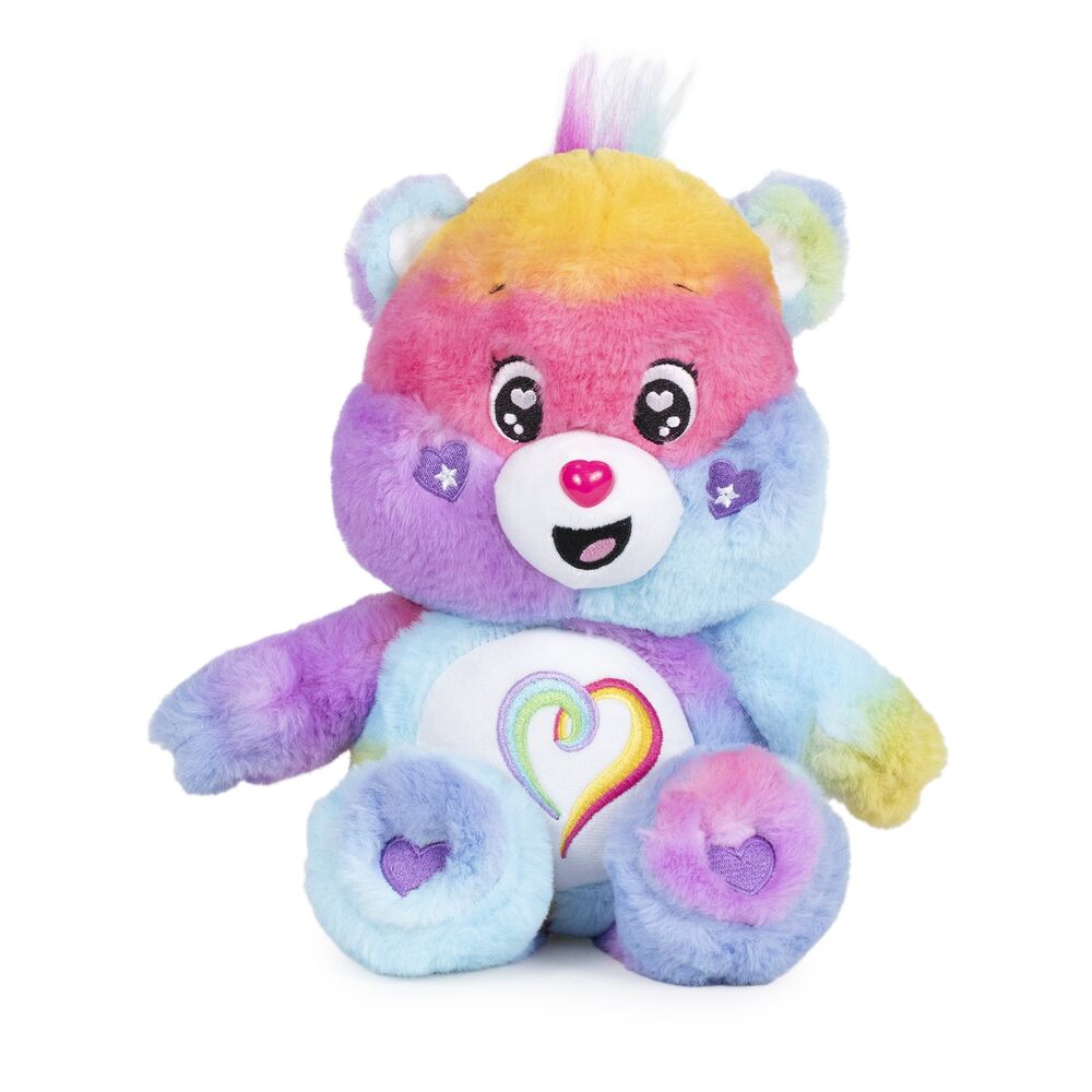 Peluche Share Bear Care Bears de 25 cm, couleur violette avec symbole de partage sur le ventre, signée PLAY BY PLAY.