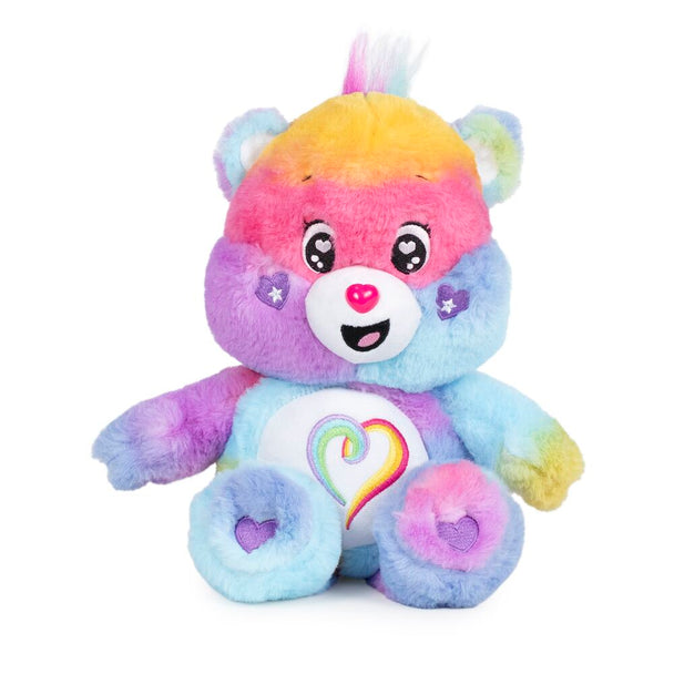 Peluche Share Bear Care Bears de 25 cm, couleur violette avec symbole de partage sur le ventre, signée PLAY BY PLAY.