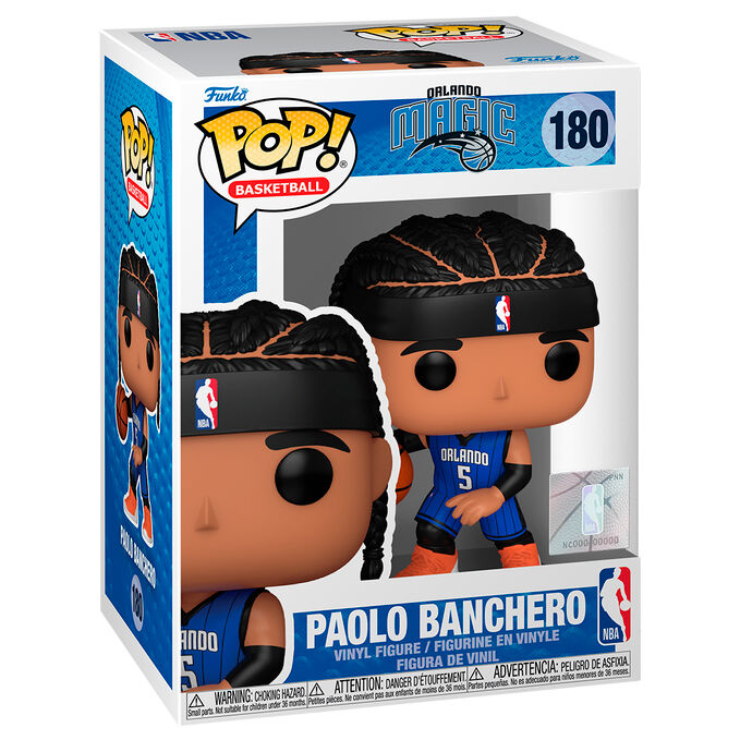 Figurine Funko POP Paolo Banchero en tenue Orlando Magic sur fond blanc, hauteur 9 cm