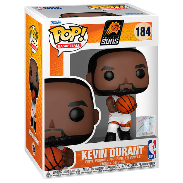 Figurine Funko POP Kevin Durant en tenue officielle des Phoenix Suns, vue de face avec détails précis.