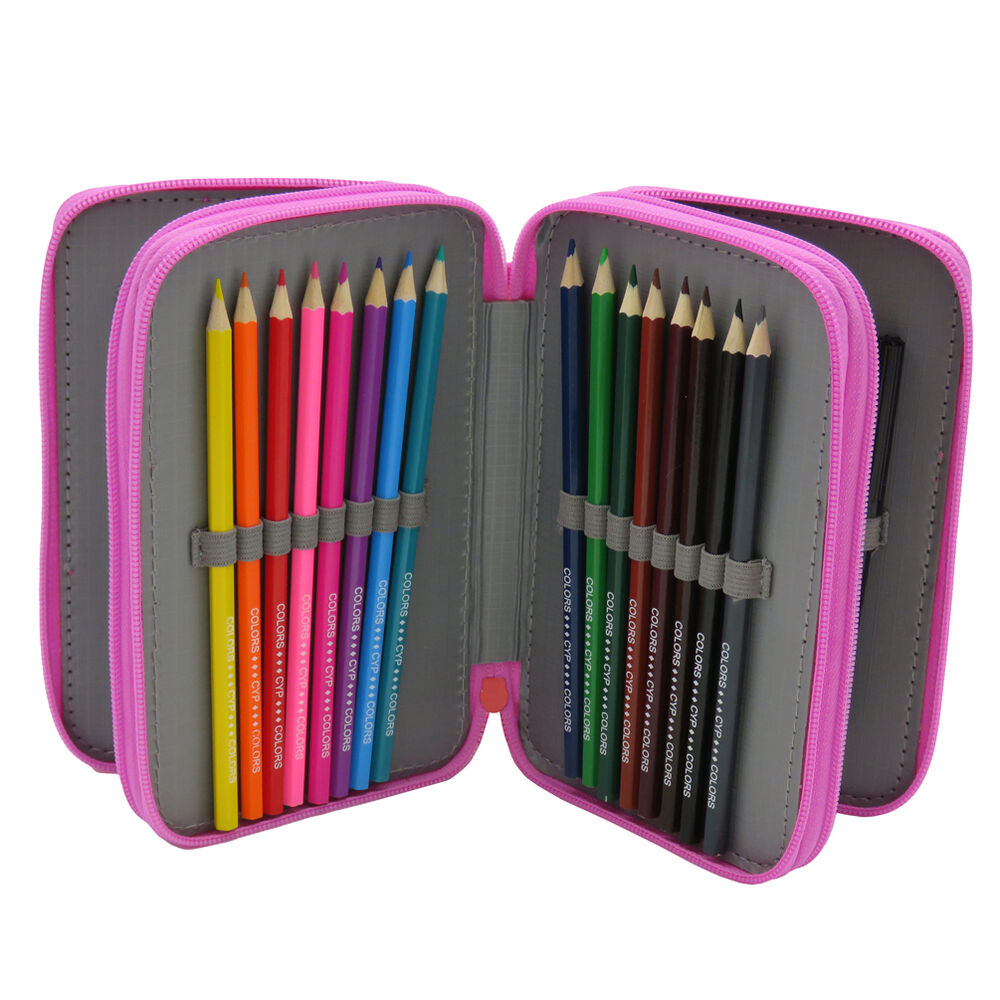 Ensemble complet des 39 pièces de papeterie comprenant stylos, gomme, taille-crayon et règle