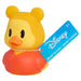 Canard en caoutchouc Disney bleu avec lunettes de soleil, posé sur fond blanc