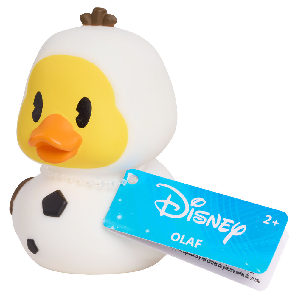 Canard en caoutchouc Disney jaune avec tenue de super-héros, sur fond clair