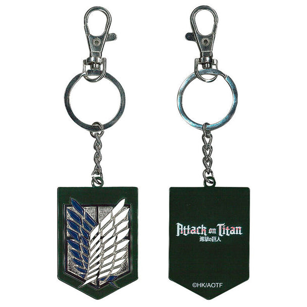Porte-clés métallique avec le logo Attack On Titan, design détaillé signé SD TOYS, accessoire pour fans d'anime.