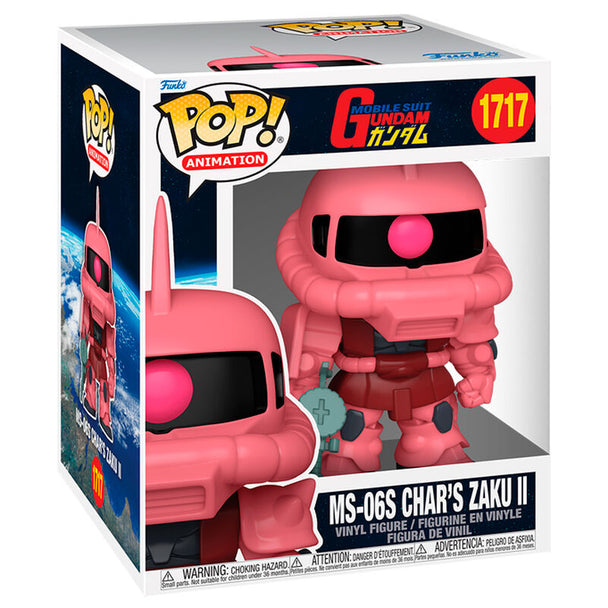 Vue rapprochée de la figurine FUNKO POP Char's Zaku II montrant les détails précis et la finition soignée