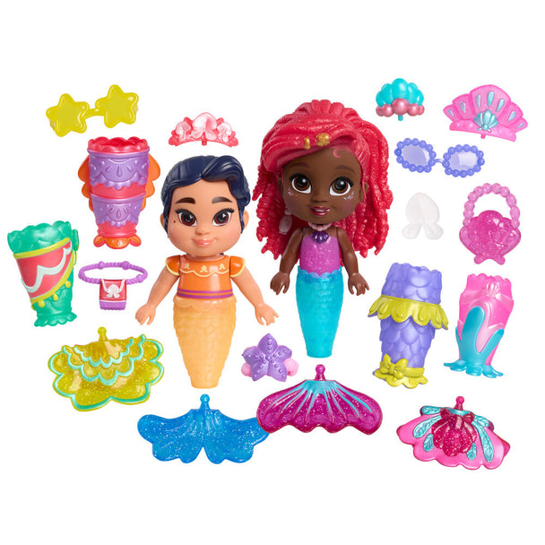 Poupée Ariel Disney de 19 cm avec détails colorés et robe rouge vif, vue de face.