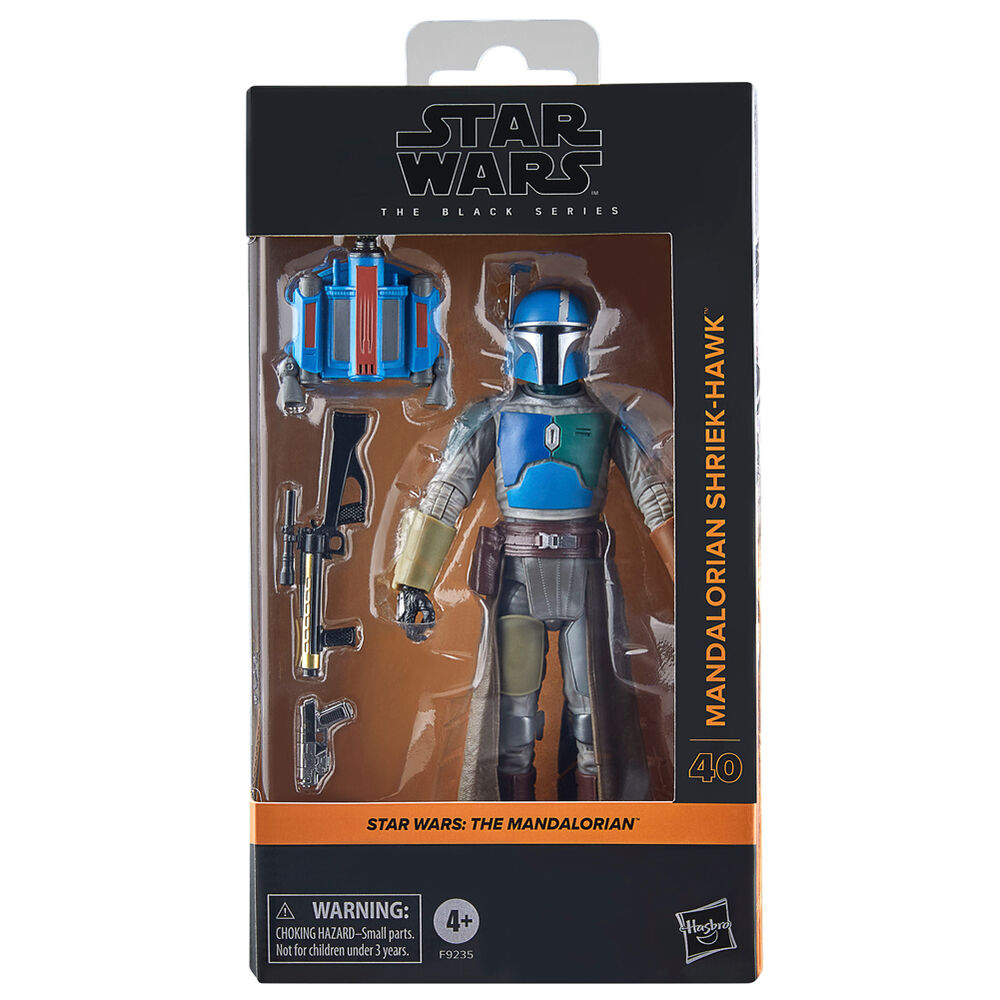 Figurine Mandalorian Shriek-Hawk 15cm vue de face avec accessoires de la Black Series HASBRO