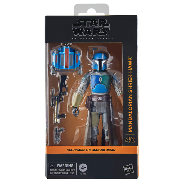Figurine Mandalorian Shriek-Hawk 15cm vue de face avec accessoires de la Black Series HASBRO