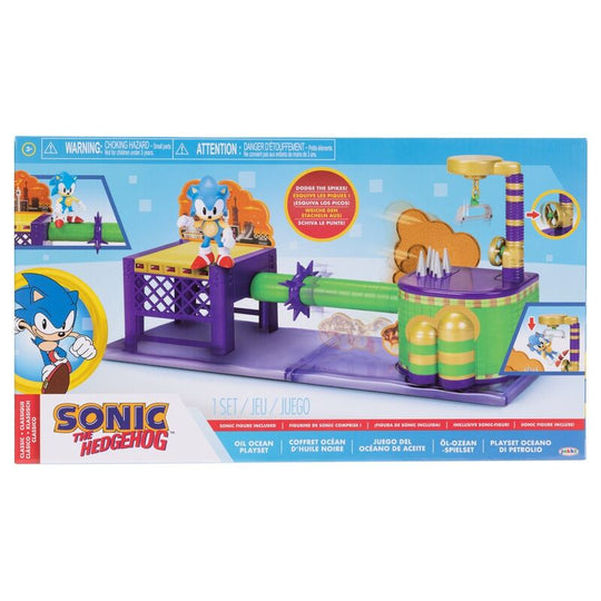 Vue de face du playset Sonic the Hedgehog Oil Ocean avec figurine de 6cm