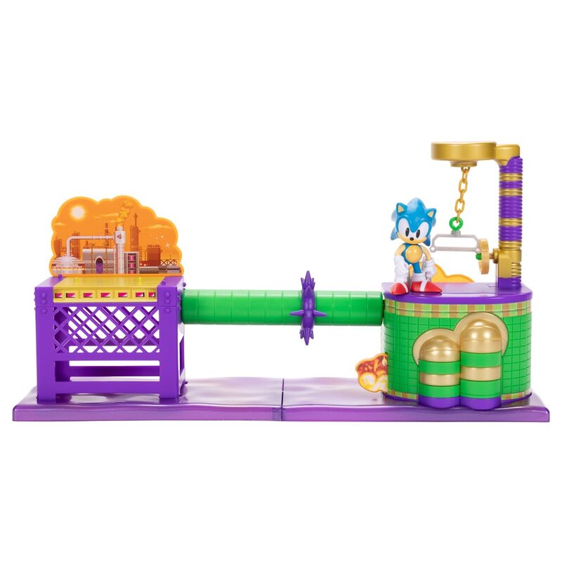 Détail du visage expressif de la figurine Sonic the Hedgehog dans le playset