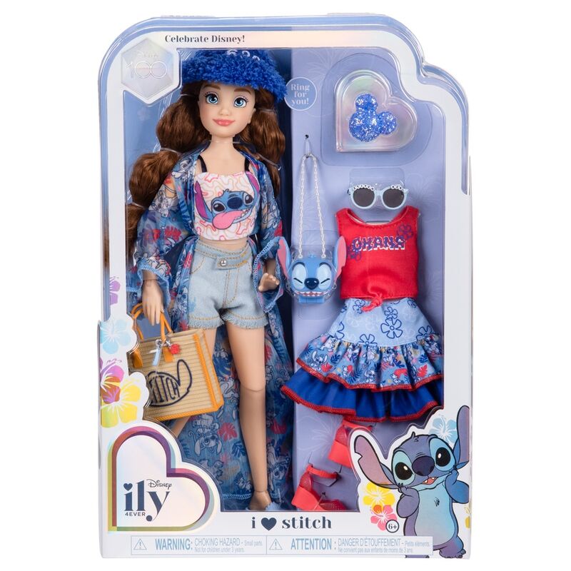 Zoom sur le visage expressif et les détails soignés de la poupée Stitch signée JAKKS PACIFIC