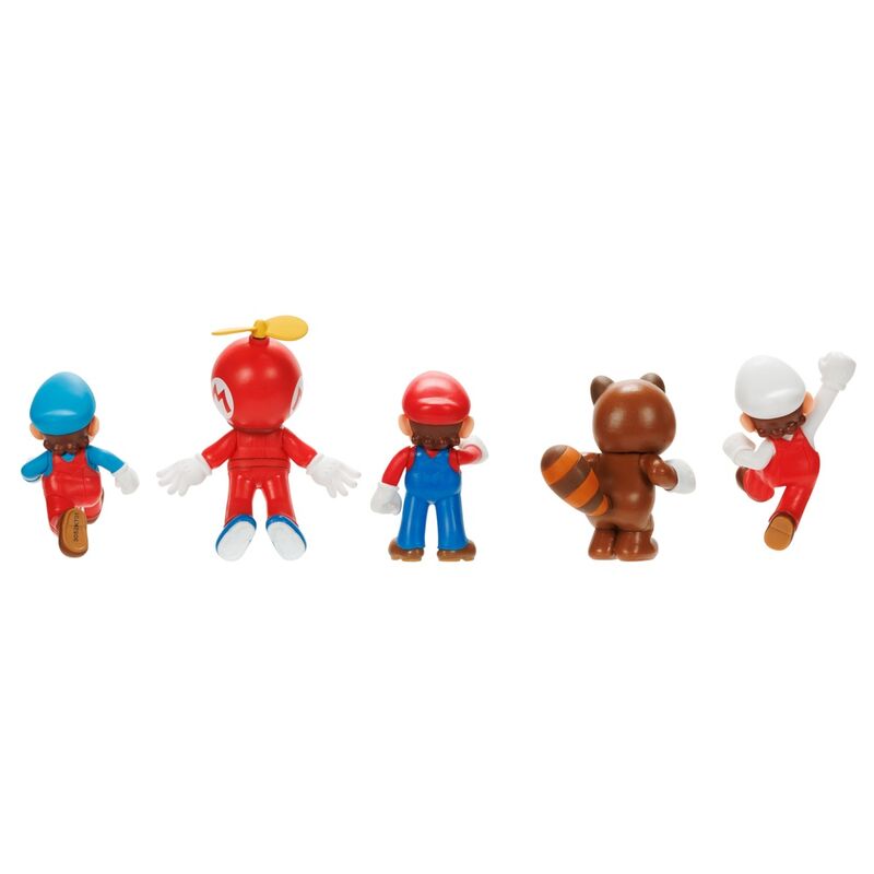 Vue rapprochée des 5 figurines Super Mario Bros de 6cm, parfaites pour collection et jeu
