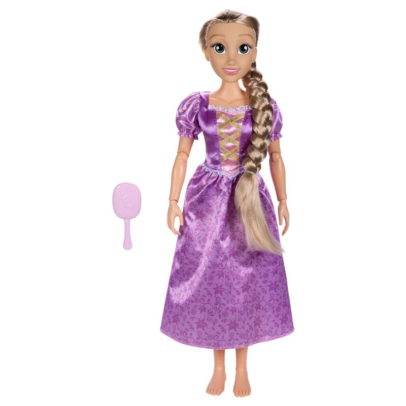 Poupée Raiponce avec ses cheveux longs étalés, idéale pour coiffures et jeux créatifs