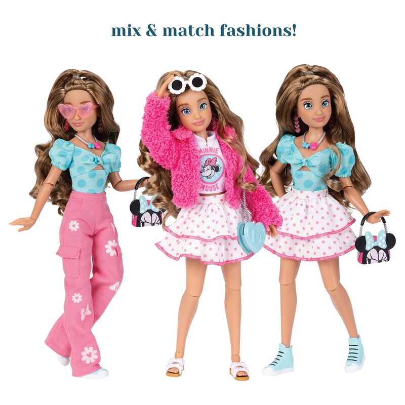Vue latérale de la poupée Minnie ily 4Ever Fashion 28cm montrant les détails du costume
