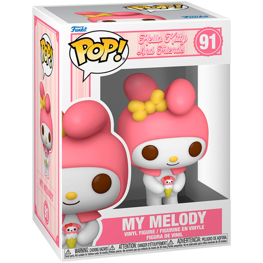 Vue rapprochée de la figurine Funko POP Hello Kitty and Friends My Melody en vinyle sur fond blanc