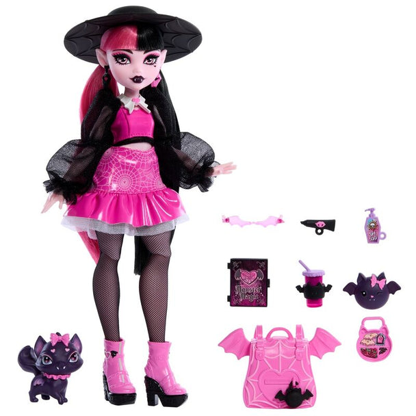 Accessoires de mode inclus avec la poupée Draculaura Monster High sur fond blanc