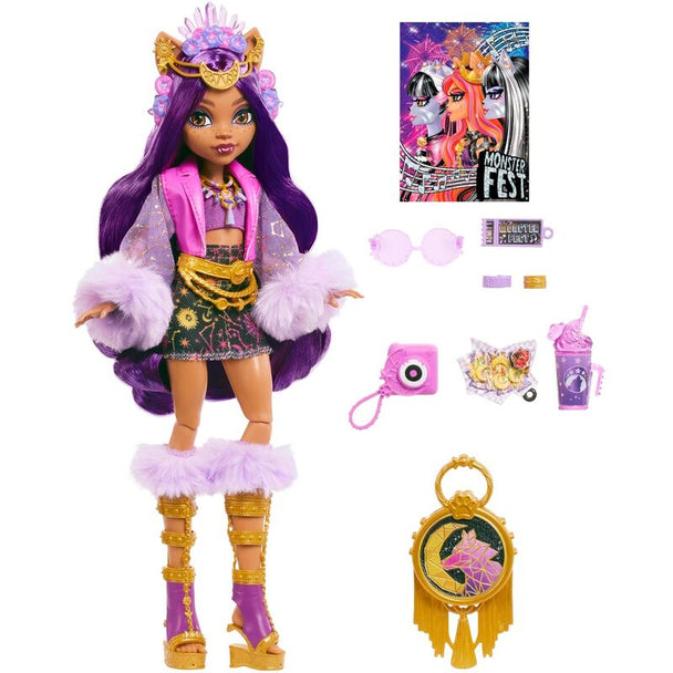 Accessoires de la poupée Clawdeen Wolf comprenant snacks et affiche de groupe
