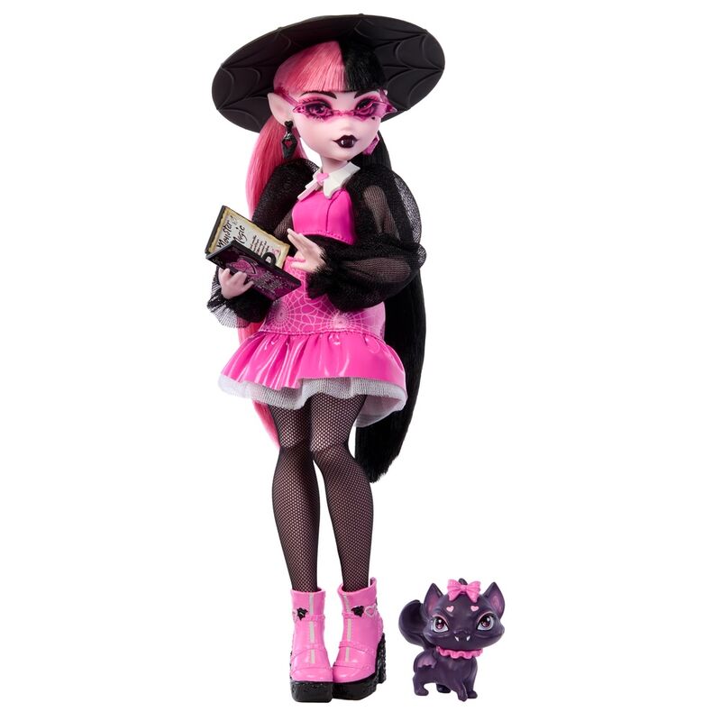 Count Fabulous, animal de compagnie de Draculaura, debout à côté de la poupée