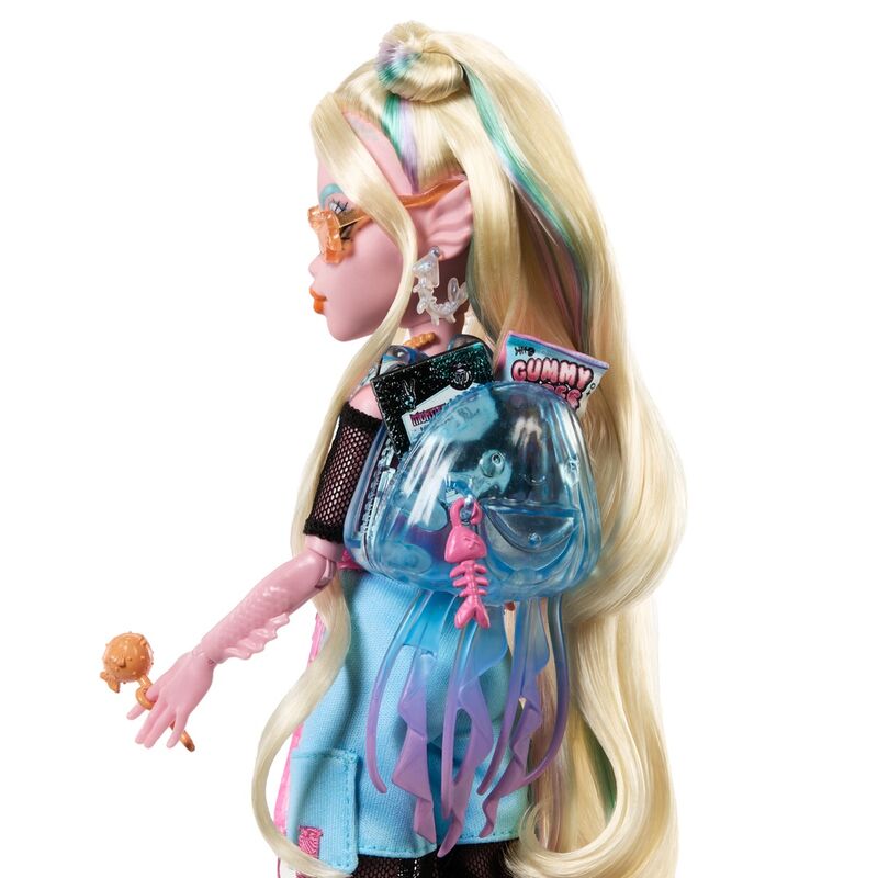 Vue de profil de la poupée Lagoona Blue avec ses cheveux blonds et bleus