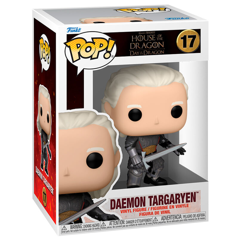 Vue rapprochée de la figurine Funko POP Daemon Targaryen montrant les détails soignés du design inspiré de House of the Dragon.